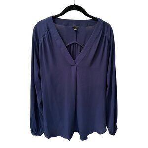 Ann Taylor, Silky Vneck Top, Navy, Small